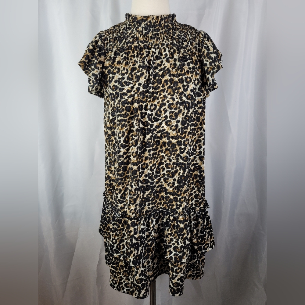 Bonnie Jean Essie Smocked Leopard Print Ruffle Tiered Dress Girls Size 14